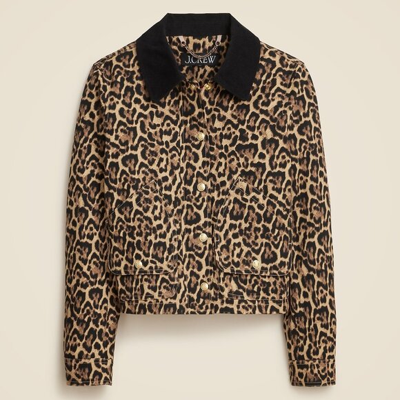 NWT J.Crew Short Barn Jacket in Leopard Cotton Canvas - Picture 1 of 6